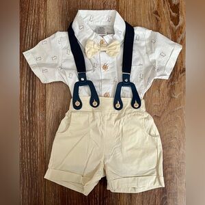 Dinosaur Dress Up Onesie & Short Set with Suspenders & Bow Tie Size 3-6 Months